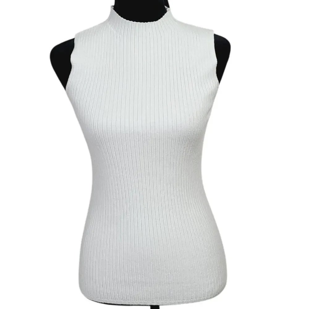 JW Style Mock Neck Sleeveless Ribbed Knit Tank, Lot of 3, Women Size S